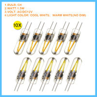 10Pcs Mini G4 LED Light Bulbs ACDC 12V COB Filament Glass Cover Candle Lamp 3W for Home Living Room Replace Chandelier Halogen