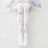 New Mori Girl Cosplay Tea Party Lolita Harajuku long socks Japanese style Lolita pantyhose Alices dream printing silk