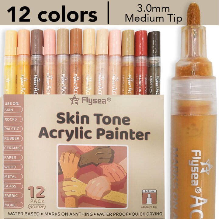 Flysea 12 Colors Skin Tone Acrylic Painter Markers Pen 0.7mm/2mm Marker