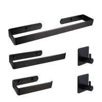 Bathroom Hardware Set self Adhesive Bathroom Accessories Black Finish Towel Bar Towel Hook Towel Ring Toilet Paper Holder