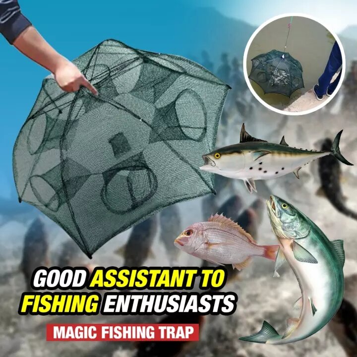 6 Holes Nylon Folded Automatic Fishing Trap Net Crab Pot Bait Fish Minnow Shrimp 