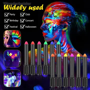 Glow in The Black Light Face & Body Paint, Neon Glow Fluorescent Face Paint  Crayons for Halloween Club Makeup Xmas Glow Party