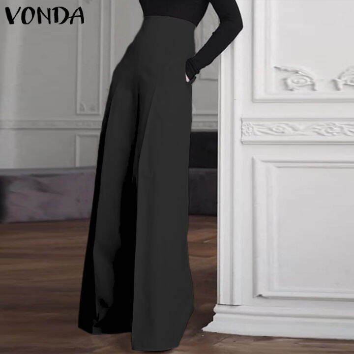 จัดส่งฟรี-fancystyle-vonda-ผู้หญิงแฟชั่นกางเกงขากว้างแข็งอเนกประสงค์ที่มองไม่เห็นกระเป๋าซิปกางเกง