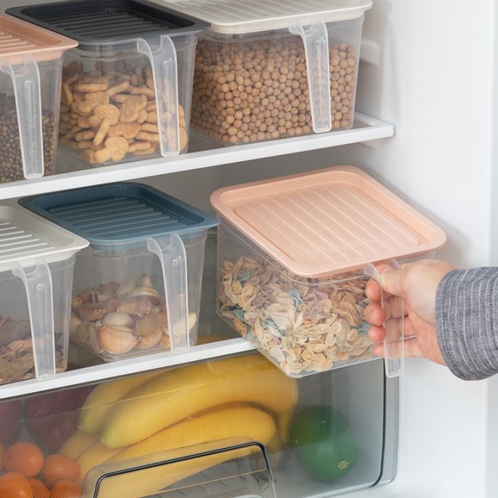 กล่องตู้เย็นอเนกประสงค์-กล่องใส่อาหารที่เก็บผักผลไม้แบบใสออแกไนเซอร์ปิดผนึกกรอบสี่เหลี่ยมพร้อมที่จับ
