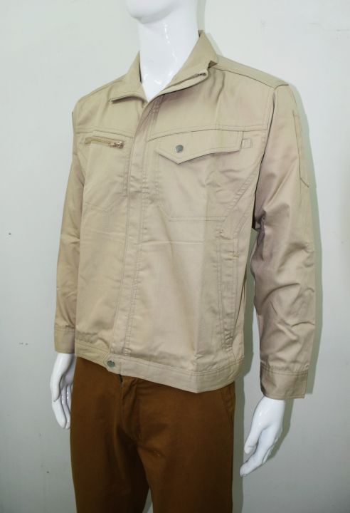 เสื้อแจ็คเก็ตกึ่งสูท-ลำลอง-เสื้อคลุม-ใส่ได้-ชาย-หญิง-ซิปหน้า-ผ้าค้อตต้อนค้อมทวิว-คละไซร์งานผลิตในไทยจากโรงงานครบวงจร