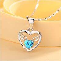 s999 Deer heart สร้อยคอเงินแท้   สวยเรียบหรู จี้เป็นเงิน 99.99% ประดับด้วย Cubic Zirconia (CZ) มี 3 สี ขาว ฟ้า ชมพู