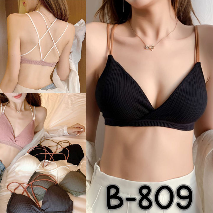 b-809-ครอปบรา-บราไขว้-บราสวยเซ็กซี่-สุดฮิต-บราผ้าร่อง-ไร้โครง-เนื้อผ้าระบายอากาศ