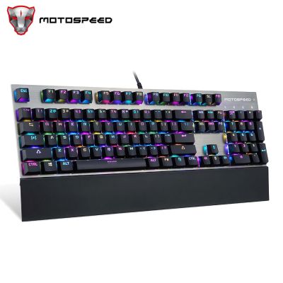 Motospeed คีย์บอร์ดแบบกลไก CK108แบบมีสาย104คีย์ไฟ RGB Backlit สีดำสีน้ำเงินสวิทช์สีแดงคอมพิวเตอร์สำนักงานคีย์บอร์ดเล่นเกมไดรฟ์มาโคร