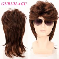 GURUILAGU Wigs for Men Heat Resistant Fiber Synthetic Hair Mens Wig Black Brown Natural Wigs Male Retro Rock Party Cosplay Wig Wig  Hair Extensions P