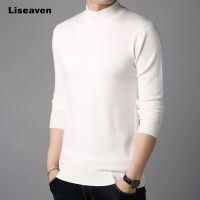 Liseven ผู้ชายเสื้อกันหนาวผ้าขนสัตว์ชนิดหนึ่งเต็มแขนดึง Homme สีทึบเสื้อกันหนาวเสื้อสวมหัวผู้ชายท็อปส์