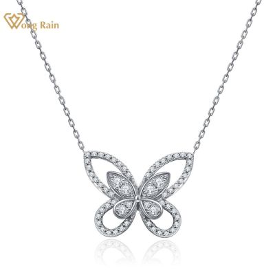 Wong Rain 925 Sterling Silver Created Moissanite Gemstone Wedding Engagement Butterfly Pendent Necklace Fine Jewelry Wholesale