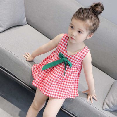 Baby Girl Dress Summer Baby Bow Chiffon Dress Infant Sleeveless grid Dress