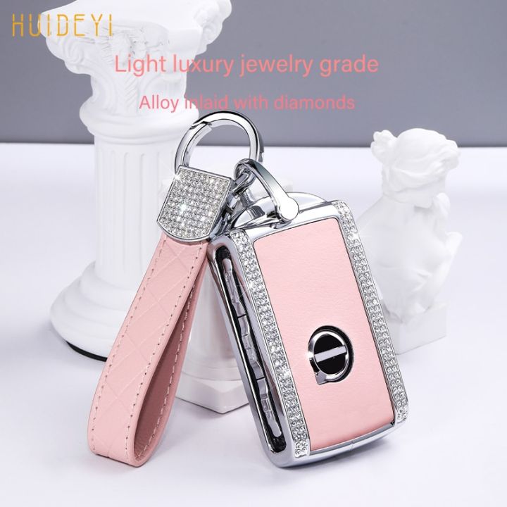 fashionable-diamond-car-key-shell-alloy-leather-car-remote-control-key-case-for-volvo-s90-s60-xc60-xc40-v60-v90-protective-cover