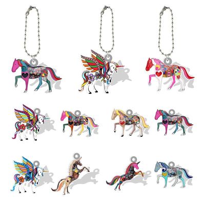 Horse Resin Key Chains Unicorn With Wings Anime Keyring Animal Acrylic Jewelrys For Men Car Pendant Ornament 1PCS QDW639 Key Chains