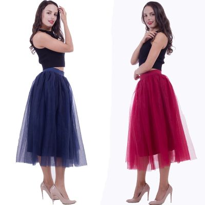 ‘；’ 80 Cm Sweet Princess Tutu Tulle Skirt For Women Elastic Faldas High Waist Midi Mid-Caft Mesh Yarn Skirts Saia Jupe
