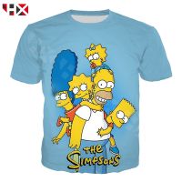 HX 3D พิมพ์กราฟฟิคประเดิมการ์ตูน The Simpsons ผู้ชายเสื้อยืดแขนสั้นสไตล์ฮาราจูกุ Streetwear อะนิเมะเสื้อยืดท็อปส์