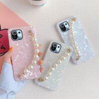 [2023สุดฮอต] เคสกำไลข้อมือรูปโซ่ไข่มุกน่ารักสำหรับ Redmi Note 11 10S 9S 8A 11T Lite Pro Conch Pattern สำหรับ Xiaomi PocoX3 Pro 11เคส Lite