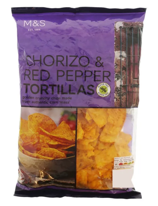 M&S Chorizo & Red Pepper Tortillas Chips 200g x1 Marks and Spencer