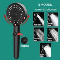 5 Modes Black Bath Shower Head Rainfall High Pressure Water Saving Adjustable Showerhead Holder Stop Button Bathroom Accessary