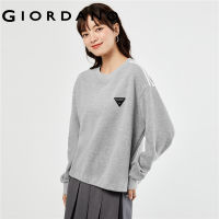 GIORDANO Women Sweatshirts Drawstring Hem Embroidery Loose Sweatshirts Crewneck Straps Fashion Casual Sweatshirts 18323011