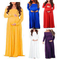 【cw】 European and American Maternity Dress Photo Shoot y off-Neck Long Sleeve Slim-Fit Trailing Dress 8979 ！