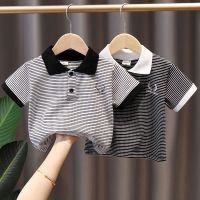 New Products Hot Sale 3-14 Years Old Boy T-Shirt Baby Clothing Children Striped Polo Lapel Printed Shirt Short-Sleeved Cute Animal Korean Version Cartoon Pattern Bottoming S