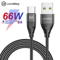 Lovebay 6A 66W Type C ชาร์จเร็วสุดๆสายเคเบิลสำหรับ Xiaomi Mi 12 Pro ชาร์จอย่างรวดเร็ว USB สายไฟสำหรับ Huawei ข้อมูล P40 P30 Mate 40 Samsung