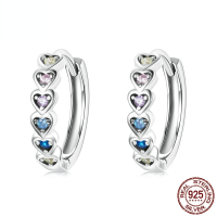 S925 Silver Love Heart Infinity Linked Hoop Earrings Silver Rainbow Heart-shaped Stackable Zicron Rings