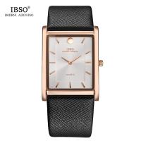 IBSO 7 MM Ultra-Thin Square Case Design Mens Watches Genuine Leather Strap Fashion Luxury Quartz Watch Men Business Clock