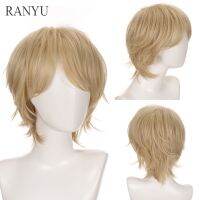 วิกผมผมตรงวิกผมสังเคราะห์สีดำสีบลอนด์ของผู้ชายจากของ Ramyu สำหรับอะนิเมะคอสเพลย์ทนความร้อนได้ปาร์ตี้ทุกวัน