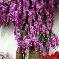 (Leisurely)หรูหราสีขาว Wisteria สาขาดอกไม้ประดิษฐ์สำหรับงานแต่งงานดอกไม้ฉากหลังตกแต่งหวายผ้าไหมฟลอเรสประดับผนังห้อง