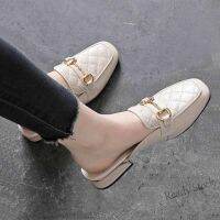 【Ready Stock】 ﹍ C39 34-40 Ladies Real Soft Leather low-heel Mules Loafer Women Flat Round-toe Half Mule Shoes