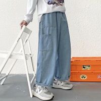 Plain Splicing Big Pocket Jeans Fashion Simple Pantalon Casual Loose Men Joggers Pant Harajuku R Sweatpants Uni Ankle Length Pants