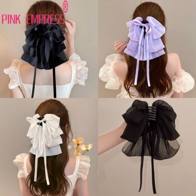 French Gentle Temperament Large Ribbon Bow Hair Clamp Multi-layer Chiffon Fabric Hair Claw