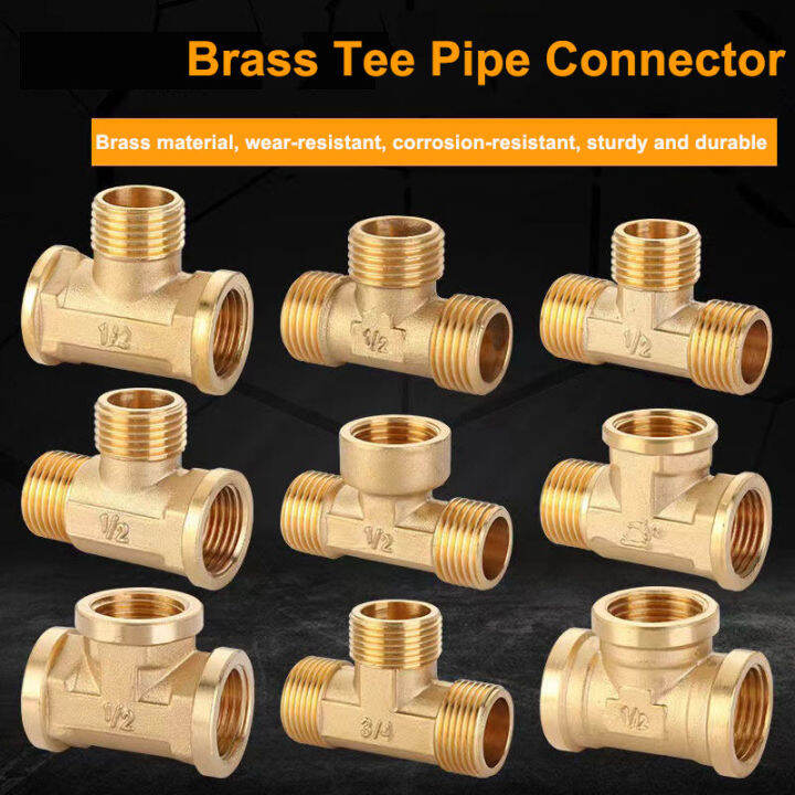 Brass Tee Pipe Connector 3 Way Pipe Fitting 1/2" Tshape Water Oil Gas