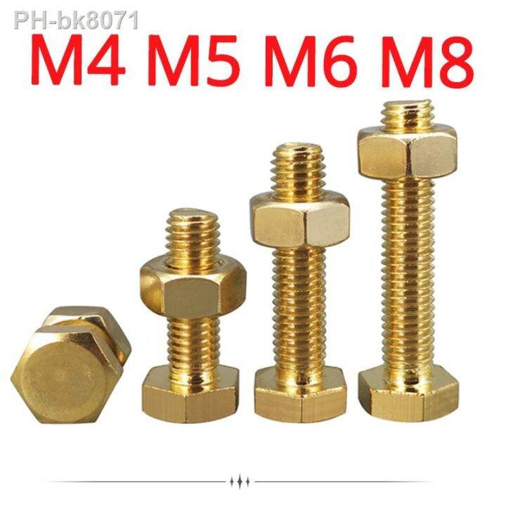 M4 M5 M6 M8 External Hex Brass Bolt Hexagon Screw And Nut Set Large