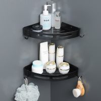 ☃ Wall Mounted Bathroom Shelf Organizer Shower Storage Rack Black Corner Shelves Space Aluminum Shampoo Holder No Drill For Home