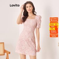 Lovito Casual Ditsy ลายดอกไม้ Jacquard โครงสร้าง Line Bubble Sleeve Dress สำหรับผู้หญิง L56ED108 (สีชมพู) Lovito Casual Ditsy ลายดอกไม้ Jacquard โครงสร้าง Line Bubble Sleeve Dress สำหรับผู้หญิง L56ED108 (สีชมพู)