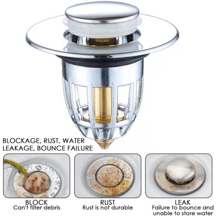 Universal Edition Bathroom Sink Stopper, Bullet Core Push Type Basin