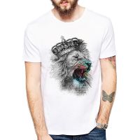 New Design Print King Lion&amp;King Tiger Imperial Crown T-Shirt Hot MenS T Shirt Tops Two King Interesting Pattern Tees