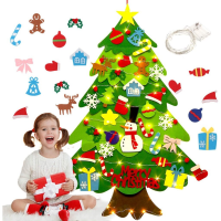 【Familiars】DIY ต้นคริสต์มาส ของเล่น 3D Felt Christmas Tree แขวนผนังต้นคริสต์มาส และไฟ สายไฟ ledสําหรั