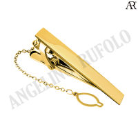 ANGELINO RUFOLO Tie Clip ดีไซน์ Shiny Classic เข็มหนีบเนคไทโรเดียมคุณภาพเยี่ยม สีทอง / สีดำ