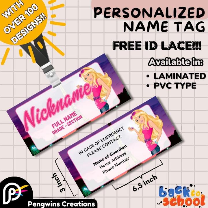 BARBIE Designs - Customized PVC or LAMINATED School Name Tag for Kids ...