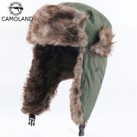 CAMOLAND Thermal Faux Fur Winter Bomber Hats Men Women Windproof Earflap Hat Russian Ushanka Caps Trapper Trooper Snow Cap