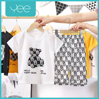 YeeShop เสื้อเด็กแขนสั้นเข้าชุด เนื้อผ้าสแปนเด็กซ์ ลายหมี  ไซส์ 90#/12-18เดือน 100#/18-24เดือน 110#/24-30เดือน 120#/30-36เดือน 130#/3-4ปี 140#/4-5ปี 150#/5-6ปี 160#/6-7ปี 1022