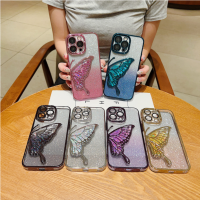 เคสทรายรูปผีเสื้อสำหรับ iPhone 11 12 13 14 Pro Max 15pro 3D พร้อมกระดาษแข็งสีชมพูประกาย