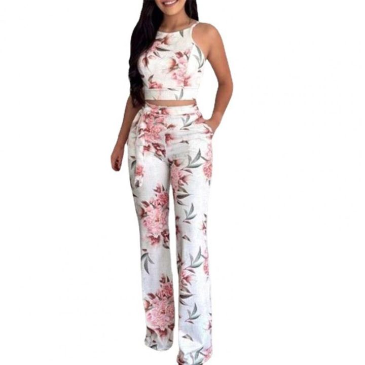 yf-2pieces-set-women-trouser-flower-pattern-sleeveless-high-waist-milk-silk-vest-wide-leg-pants-casual-outfit