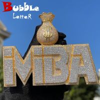 Bubble Letter Customized Pendant Personalized Name Plate Necklace for Men Two Tone Money Bag Bail Prong Setting Hip Hop Jewelry Fashion Chain Necklace