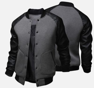 ZOGAA Mens Baseball Jackets Autumn Casual PU Leather Coats Single-breasted Patchwork Slim Stand Collar Mens Windbreaker Jackets