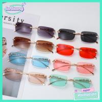 TANTUANG ย้อนยุค UV400 ชัดเจน เฉดสี แว่นกันแดดทรงสี่เหลี่ยมผืนผ้าไม่มีขอบ แว่นกันแดด Ocean Lens ตกแต่งเสือชีต้า